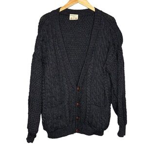 Vintage wool fisherman cable knit sweater Aran Cottage Knits Men's Black gray XL